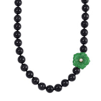 TLV White Jade Carved Flower, Freshwater Pearl, Shungite Beaded Necklace (20 Inches) in Rhodium Over Sterling Silver 461.00 ctw