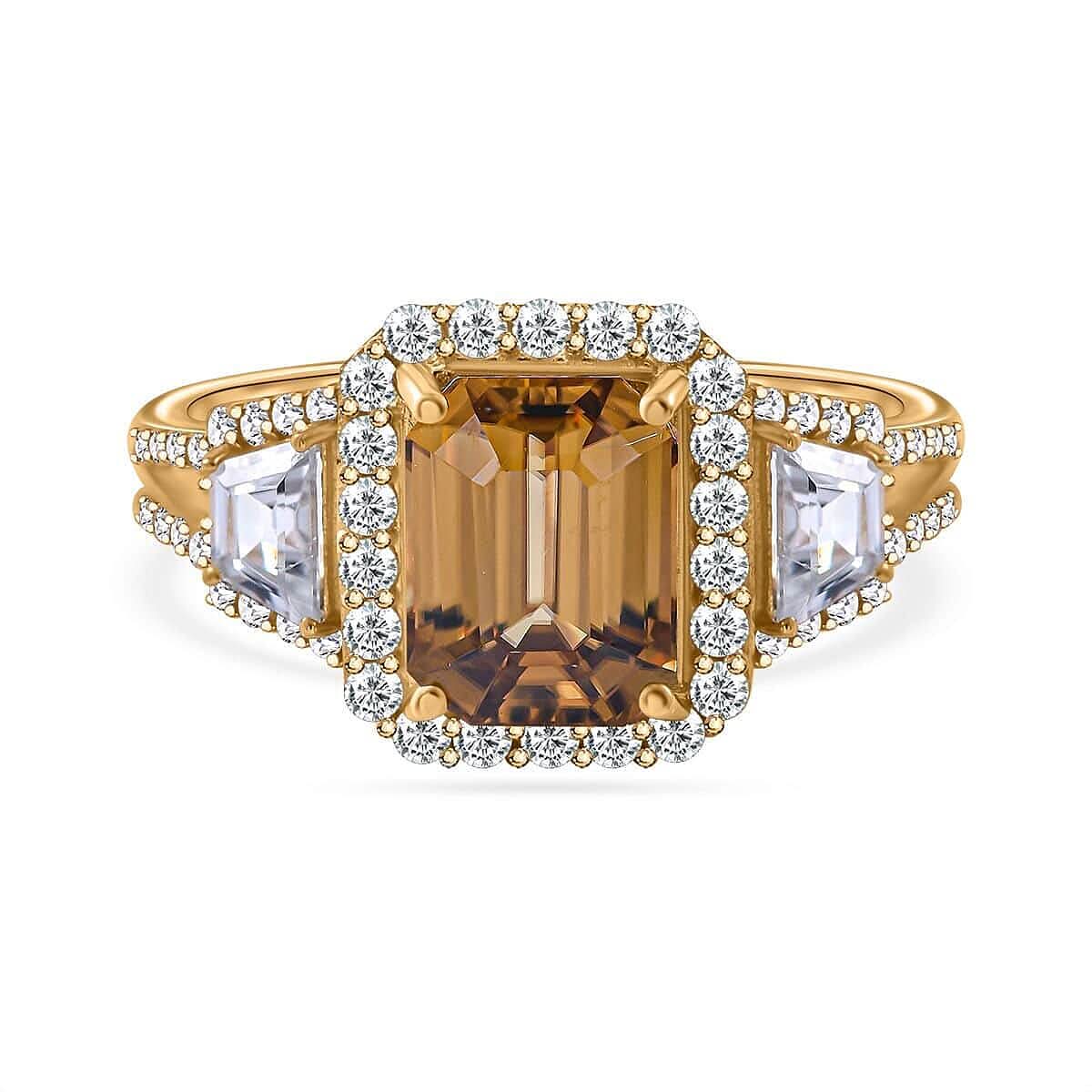Luxoro 10K Yellow Gold Premium Yellow Zircon and White Zircon Halo Ring (Size 10.0) 5.35 ctw