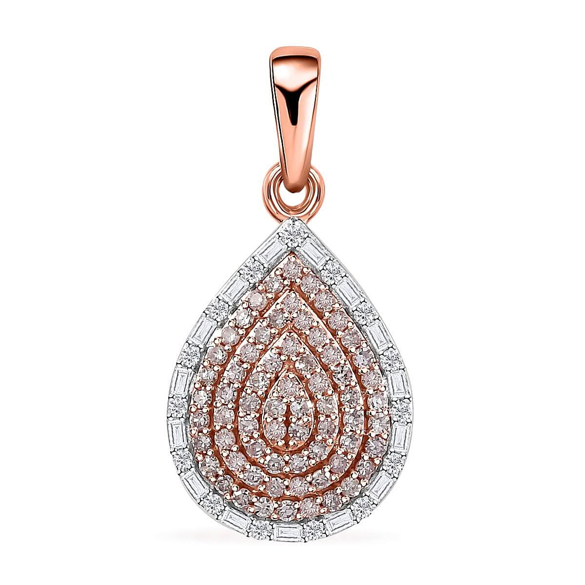 Luxoro 10K Rose Gold I3 Natural Pink and White Diamond Pear Shape Pendant 0.50 ctw