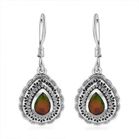 Artisan Crafted Canadian Ammolite Fish Hook Earrings in Sterling Silver