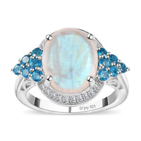 Premium Rainbow Moonstone, Multi Gemstone Ring in Platinum Over Sterling Silver (Size 10.0) 5.65 ctw