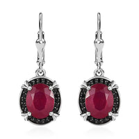 Niassa Ruby (FF) and Thai Black Spinel Lever Back Earrings in Platinum Over Sterling Silver 8.35 ctw