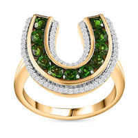 Chrome Diopside, White Zircon Horseshoe Ring in Vermeil YG Over Sterling Silver (Size 10.0) 1.65 ctw