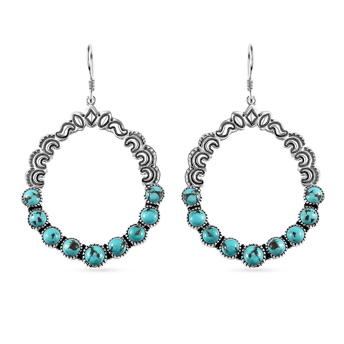 Artisan Crafted Sierra Nevada Turquoise Dangle Earrings in Sterling Silver 11.40 ctw