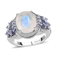 Premium Rainbow Moonstone and Multi Gemstone Ring in Platinum Over Sterling Silver (Size 10.0) 6.25 ctw