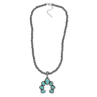 Artisan Crafted Sierra Nevada Turquoise Squash Blossom Necklace 18-20 Inches in Sterling Silver 13.30 ctw