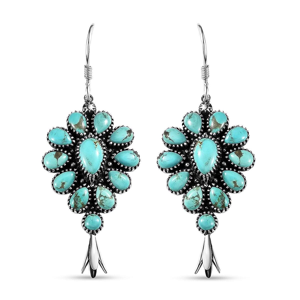 Artisan Crafted Sierra Nevada Turquoise Dangle Earrings in Sterling Silver 11.85 ctw
