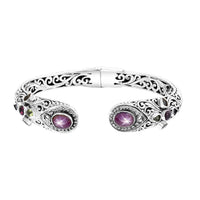 TLV Bali Legacy Indian Star Ruby, Multi Gemstone Bangle Bracelet in Sterling Silver (7.25 In) 6.60 ctw