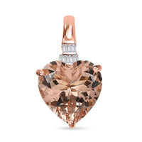Luxoro 14K Rose Gold AAA Marropino Morganite and G-H I1 Diamond Heart Pendant without Chain 5.15 ctw