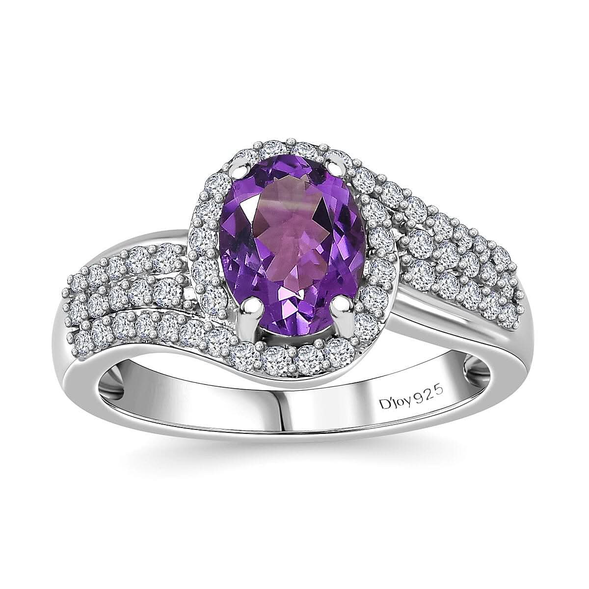 Moroccan Amethyst and Moissanite Ring in Platinum Over Sterling Silver (Size 10.0) 1.75 ctw