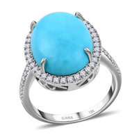 ILIANA 7.00 ctw AAA Natural Arizona Sleeping Beauty Turquoise and Diamond G-H SI Halo Ring in 18K White Gold 5.70 Grams
