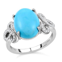 Iliana 18K White Gold AAA Sleeping Beauty Turquoise and G-H SI Diamond Ring 5.13 Grams 4.50 ctw