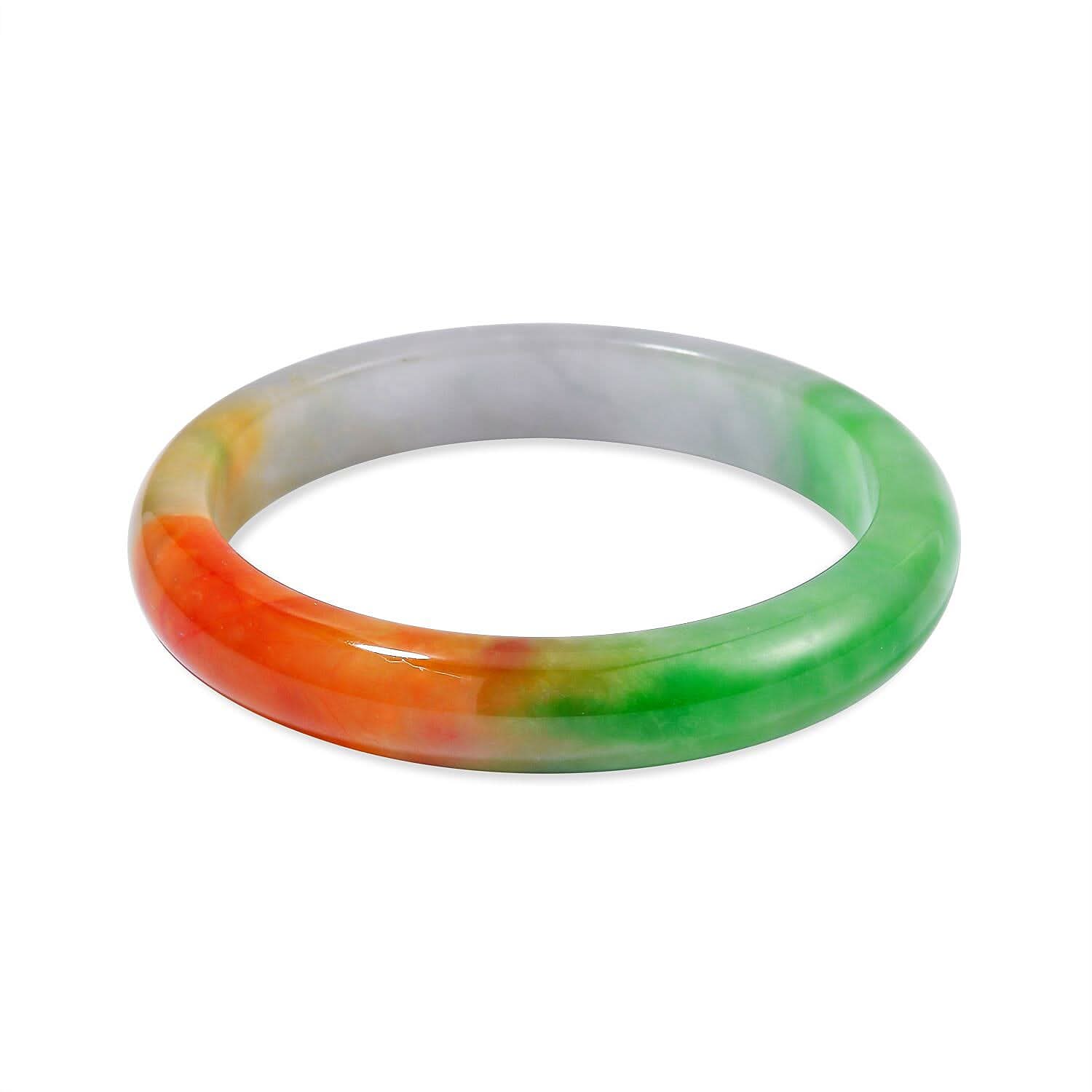 Multi Color Jade (D) 250.00 ctw Circle Bangle Bracelet (8.0 In)