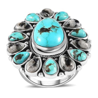 Artisan Crafted Premium Sierra Nevada Turquoise, White Buffalo Ring in Sterling Silver (Size 10.0) 12.65 ctw