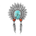 Artisan Crafted Sierra Nevada Turquoise and Coral Feather Pendant without Chain in Sterling Silver 2.50 ctw - Sticky add to cart bar