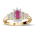 Premium Montepuez Ruby and White Zircon Sunburst Ring in Vermeil Yellow Gold Over Sterling Silver (Size 10.0) 1.35 ctw - Sticky add to cart bar