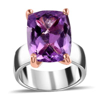 Rose De France Amethyst Solitaire Ring in Vermeil Rose Gold and Platinum Over Sterling Silver (Size 10.0) 10.00 ctw