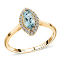 Certified & Appraised ILIANA 18K Yellow Gold AAA Santa Maria Aquamarine and G-H SI Diamond Halo Ring (Size 7.0) 3.40 Grams 1.10 ctw - Sticky add to cart bar