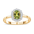 AAA Natural Calabar Green Tourmaline and Diamond Halo Ring in Vermeil Yellow Gold Over Sterling Silver (Size 10.0) 1.15 ctw - Sticky add to cart bar