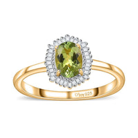 AAA Natural Calabar Green Tourmaline and Diamond Halo Ring in Vermeil Yellow Gold Over Sterling Silver (Size 10.0) 1.15 ctw