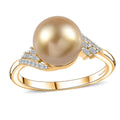 South Sea Golden Pearl 10-11mm and Moissanite Ring in Vermeil Yellow Gold Over Sterling Silver (Size 10.0) 0.20 ctw - Sticky add to cart bar