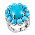 Sleeping Beauty Turquoise and White Zircon Floral Ring in Platinum Over Sterling Silver (Size 10.0) 12.20 ctw - Sticky add to cart bar