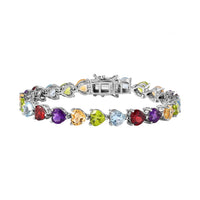 Multi Gemstone Heart Bracelet in Platinum Over Sterling Silver (6.50 In) 22.65 ctw