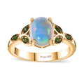 Premium Ethiopian Welo Opal and Chrome Diopside Ring in Vermeil Yellow Gold Over Sterling Silver (Size 10.0) 1.25 ctw - Sticky add to cart bar