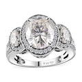 Moissanite (Oct 10x8mm) Halo Ring in Platinum Over Sterling Silver (Size 10.0) 5.10 ctw - Sticky add to cart bar