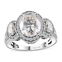 Moissanite (Oct 10x8mm) Halo Ring in Platinum Over Sterling Silver (Size 10.0) 5.10 ctw