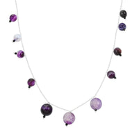 Purple Agate and Thai Black Spinel Beaded Necklace 18 Inches in Sterling Silver 97.95 ctw