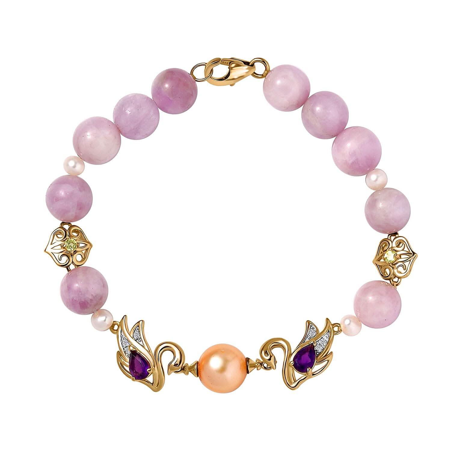 South Sea Golden Pearl and Multi Gemstone Adjustable Bracelet in Vermeil Yellow Gold Over Sterling Silver 49.85 ctw