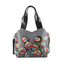 Vivid By SUKRITI Fuchsia 100% Genuine Leather Hand Painted Poppy Flower Shoulder Bag (13"x4"x9") with Detachable Strap