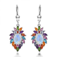 Premium Rainbow Moonstone and Multi Gemstone Earrings in Platinum Over Sterling Silver 7.10 ctw