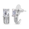 TLV Moissanite (Oct 8x6mm) Bridge J- Hoop Earrings in Platinum Over Sterling Silver 3.65 ctw - Sticky add to cart bar