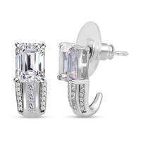TLV Moissanite (Oct 8x6mm) Bridge J- Hoop Earrings in Platinum Over Sterling Silver 3.65 ctw