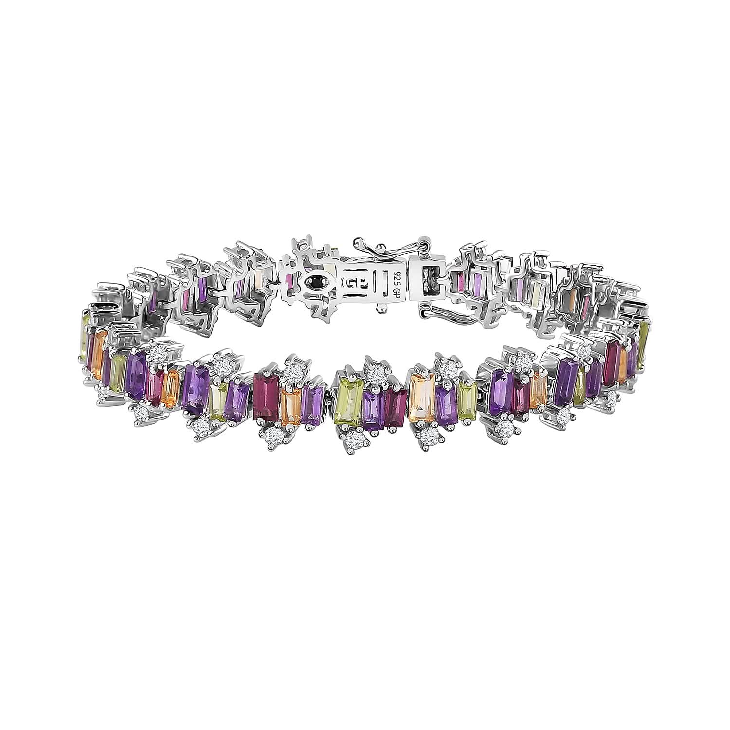 GP Royal Art Deco Collection Multi Gemstone Bracelet in Platinum Over Sterling Silver (6.50 In) 11.30 ctw
