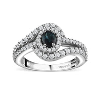 Monte Belo Indicolite and White Zircon Ring in Platinum Over Sterling Silver (Size 10.0) 1.15 ctw