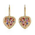 Rainbow Sapphire, Blue and Pink Sapphire Heart Earrings in Vermeil Yellow Gold Over Sterling Silver 5.10 ctw - Sticky add to cart bar