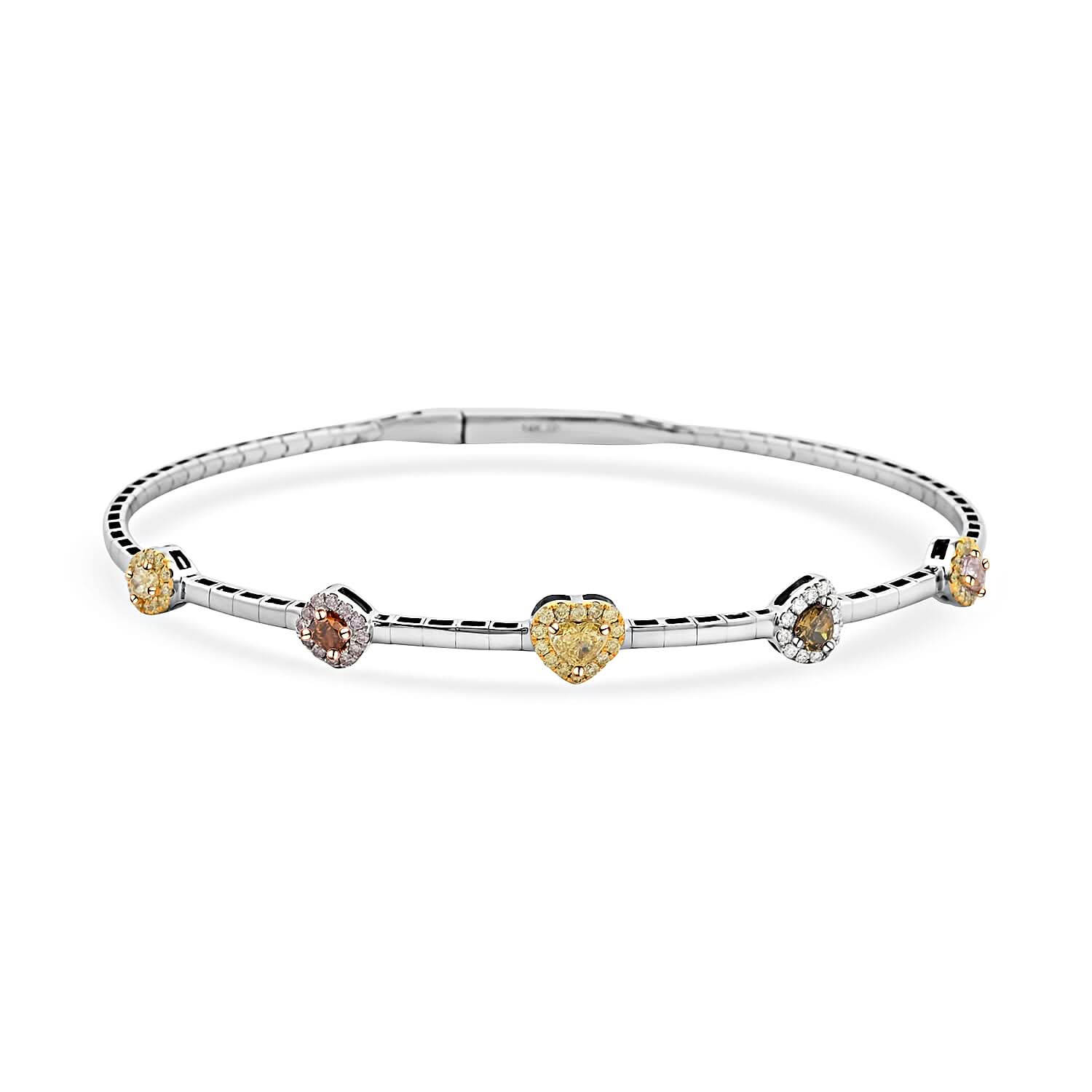 Modani Closeout 14K White Gold Multi Diamond (SI-SI2) Bangle Bracelet (7.50 in) Metal Weight (6.80 g) Including Titanium Spring weight 0.60 g 0.95 ctw