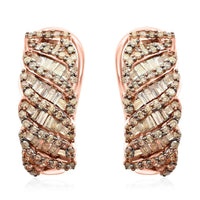 Natural Champagne Diamond Omega Clip Earrings in Vermeil Rose Gold Over Sterling Silver 1.00 ctw
