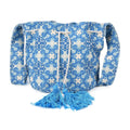 Blue Color Flower Pattern Crossbody Bag (9"x8.3"x6.7") with Blue Tassel and Shoulder Strap (59") - Sticky add to cart bar