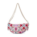 Multi Color Flower Pattern Crossbody Bag (15.4"x2.6"x7.3") with Shoulder Strap (63") - Sticky add to cart bar