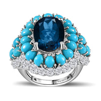London Blue Topaz, Multi Gemstone Cocktail Ring in Platinum Over Sterling Silver (Size 10.0) 13.50 ctw