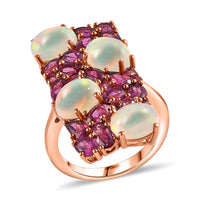 Premium Ethiopian Welo Opal and Orissa Rhodolite Garnet Ring in Vermeil Rose Gold Over Sterling Silver 7.50 ctw