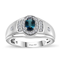AAA Monte Belo Indicolite and White Zircon Men's Ring in Platinum Over Sterling Silver (Size 10.0) 0.90 ctw