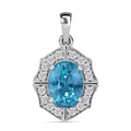 Blue Zircon and White Zircon 2.40 ctw Pendant in Rhodium Over Sterling Silver - Sticky add to cart bar