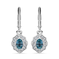 Blue Zircon and White Zircon 2.00 ctw Earrings in Rhodium Over Sterling Silver