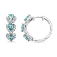 Blue Zircon and White Zircon Hoop Earrings in Rhodium Over Sterling Silver