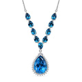 London Blue Topaz and White Zircon Drop Necklace 18-20 Inches in Platinum Over Sterling Silver 22.70 ctw - Sticky add to cart bar
